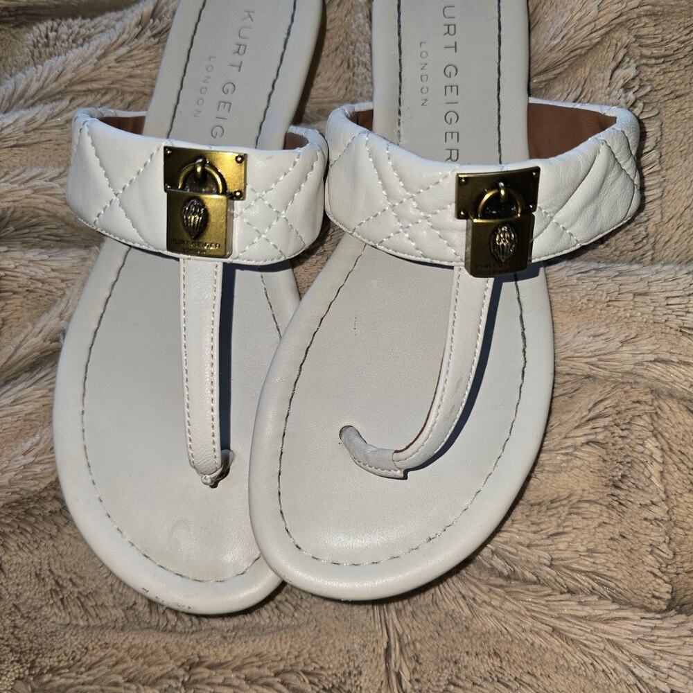 Womens Kurt Geiger Tan leather quilted sandal Padlock Lions head detail size 37 - Picture 3 of 7